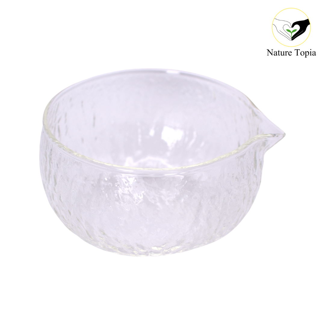 Glasschale mit Aufgießer – Elegante Schale für die Zubereitung von Matcha Tee