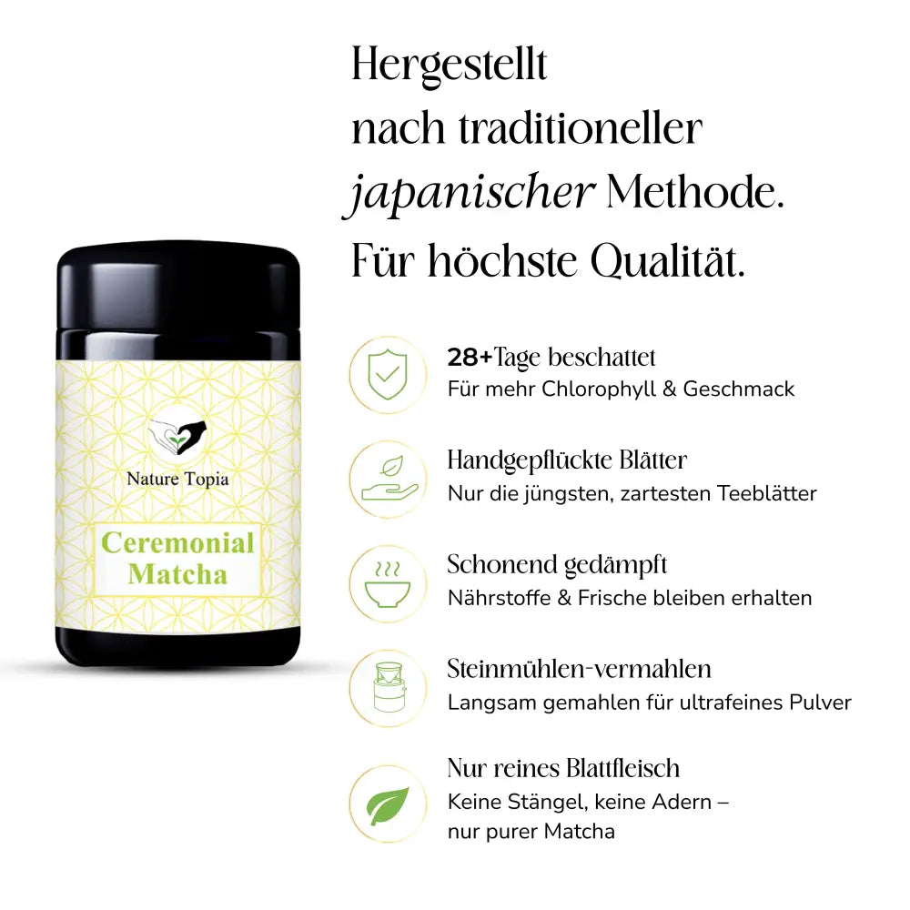 Bio Ceremonial Matcha im Violettglas 30g - Bio Matcha Tee – Ceremonial Grade