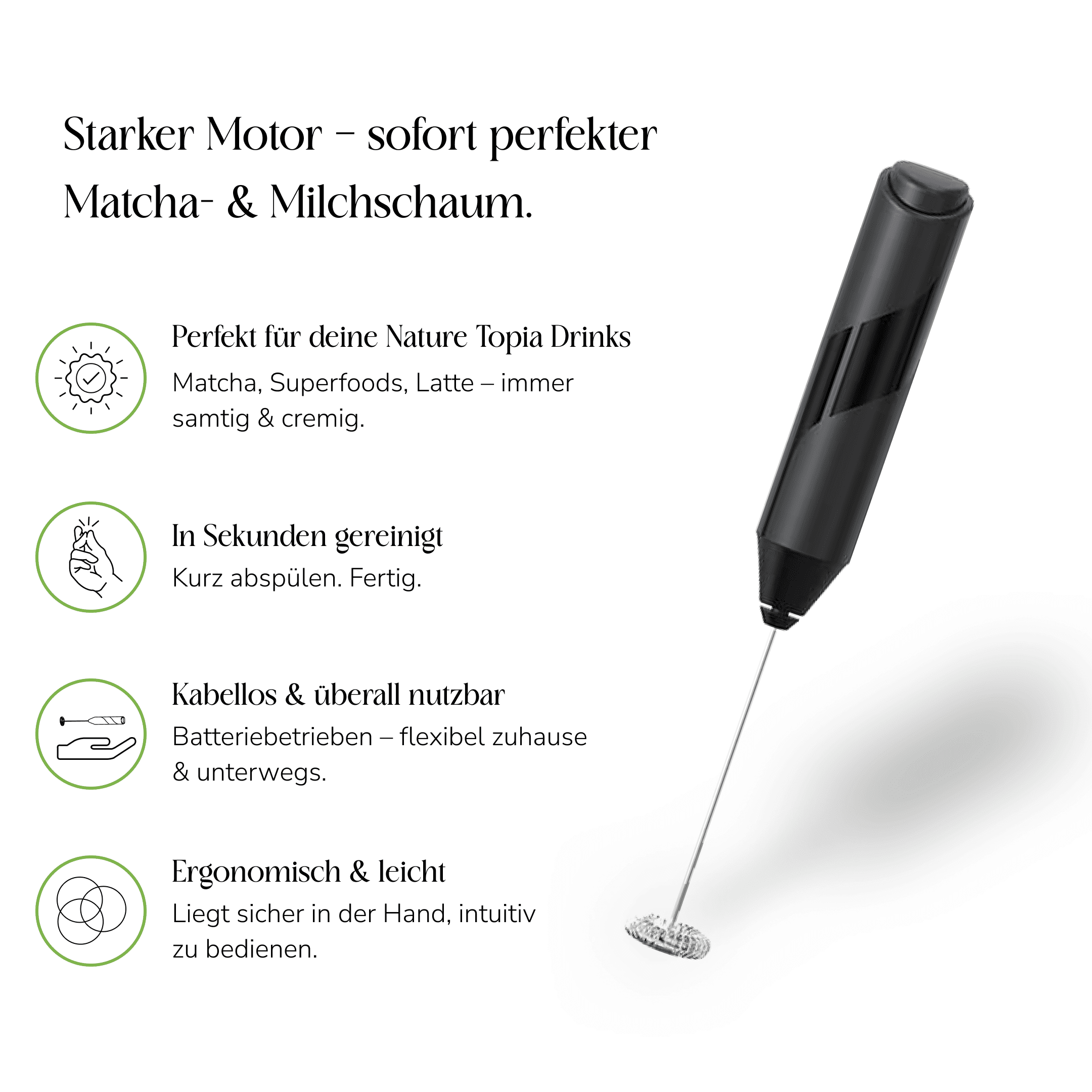 Elektrischer Milchaufschäumer für cremigen Matcha und Milchschaum mit kabellosem Handbetrieb
