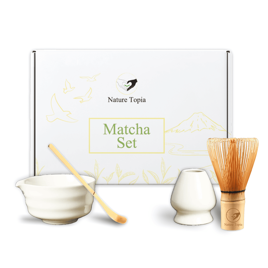 Nature Topia Matcha Set mit Keramikschale, Bambusbesen und Matcha-Löffel für die traditionelle Zubereitung